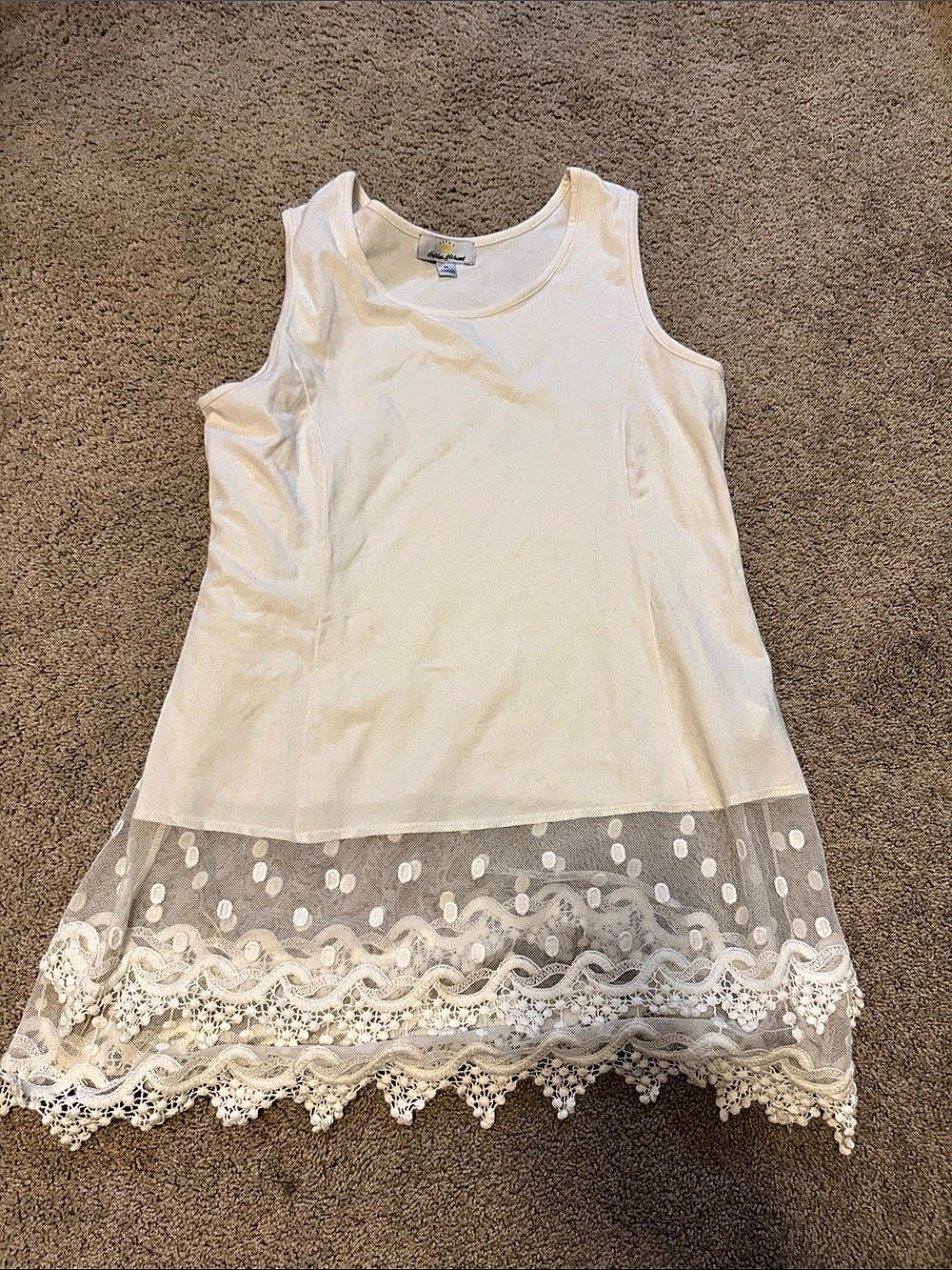 Kathleen Kirkwood Layering Tank Top with Lace Extender White & Gray Medium